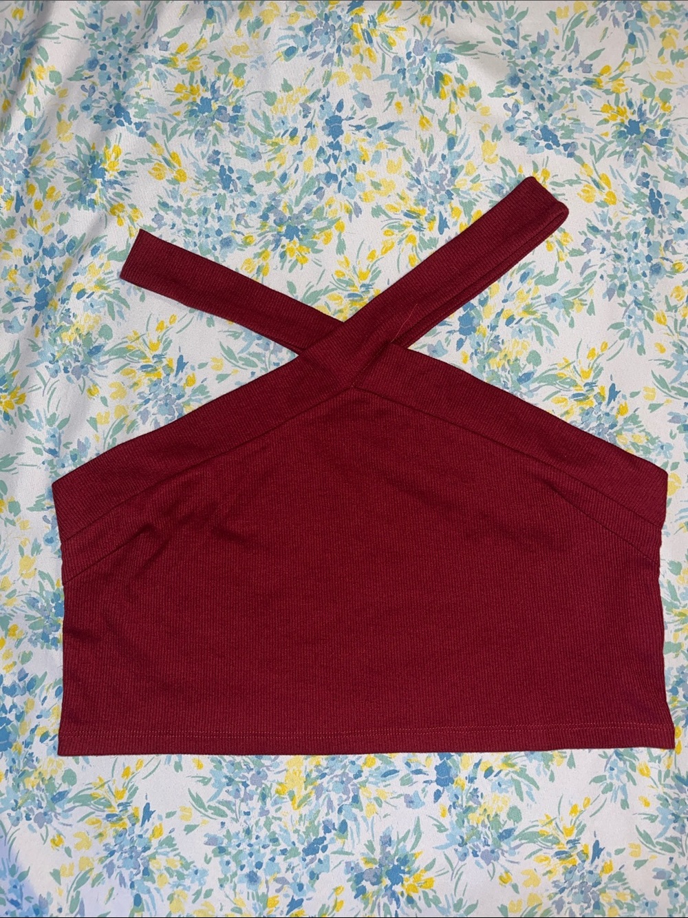 SHEIN Burgundy Crisscross Ribbed Crop Top